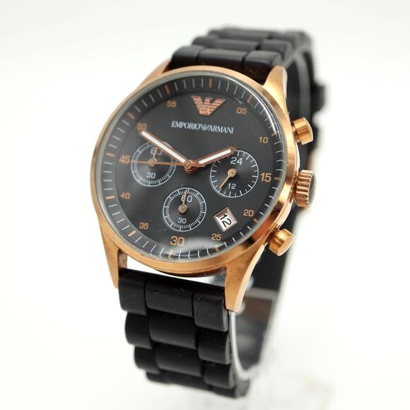 Emporio Armani Unisex Tazio Chronograph 38mm Watch Black Silicone w New Battery - Picture 1 of 16